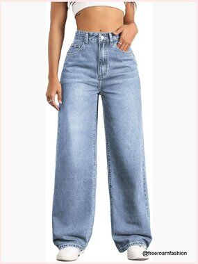 High Waisted Wide Leg Stretchy Boyfriend Jeans Straight Leg Loose Fit